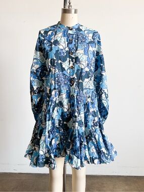 $425 NWT RHODE “Emma” Mini Dress in Woodstock Floral Blue Sz X-Small